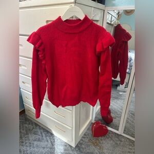 Red Ruffle Knit Holiday Valentine’s Day Adorable Sweater✨